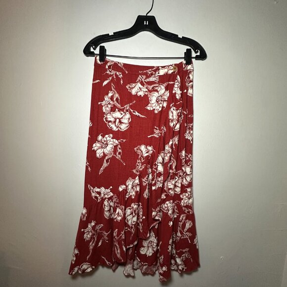 ZARA Red Floral Ruffle Midi Skirt – Size Small - Picture 5 of 10